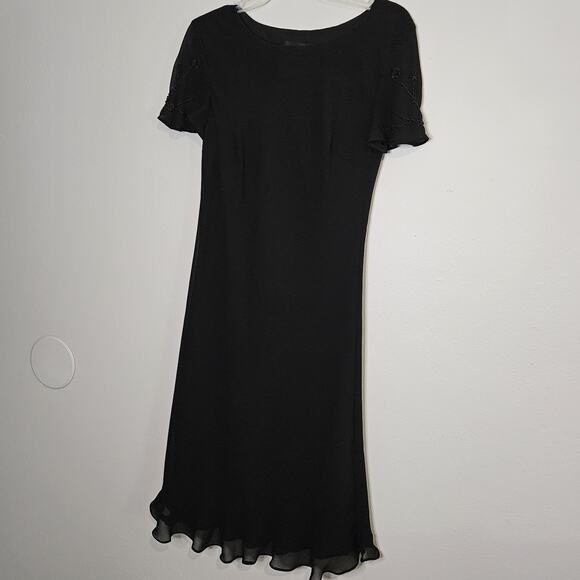 DONNA MORGAN Womens Size 8 Black Cocktail Dress Beaded Sleeve Dressy Semi Formal - Picture 1 of 10